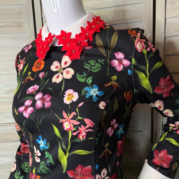 Ted Baker Tillena Embellished Collar Dress black floral Ted Sz 1 = US 4 SMALL - Picture 3 of 13
